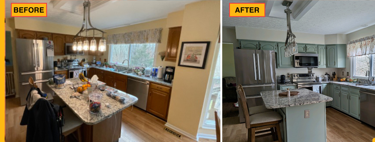 kitchen cabinet painting before and after photo